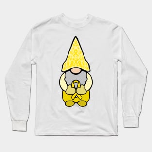 Gnome Holding A Yellow Awareness Ribbon Long Sleeve T-Shirt
